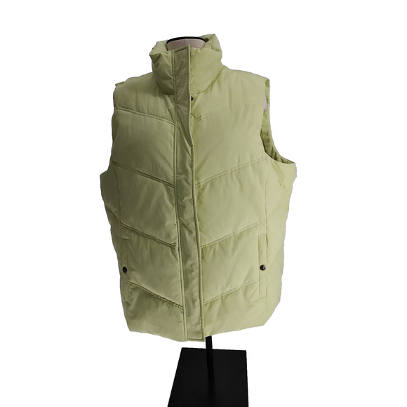 Zeroxposur Woman Quilted Puffer Vest Size 1X Neon Green Down Feathers Zip Snap - Picture 1 of 10
